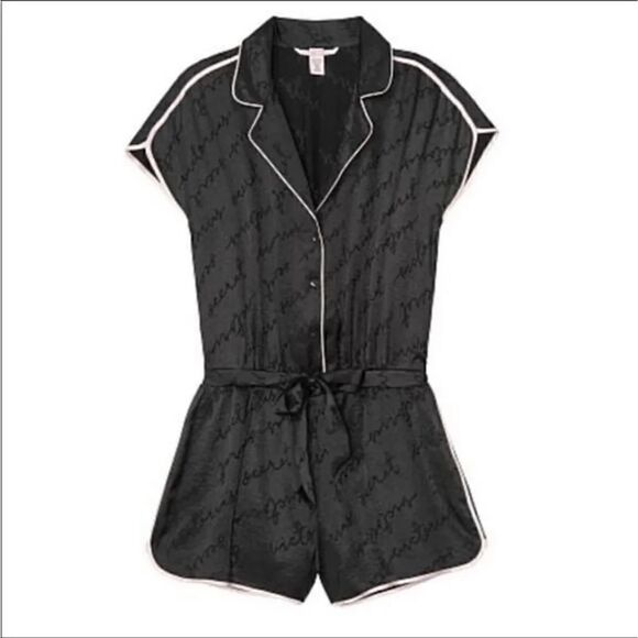 victoria Secret black satin one piece romper- imtimates sz small - Picture 1 of 4